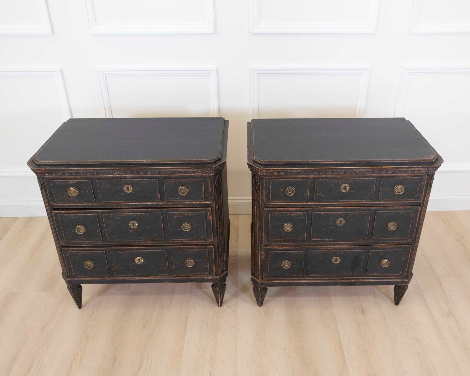 Pair of Danish 20th Century Carved Painted Chests of Drawers - JAA