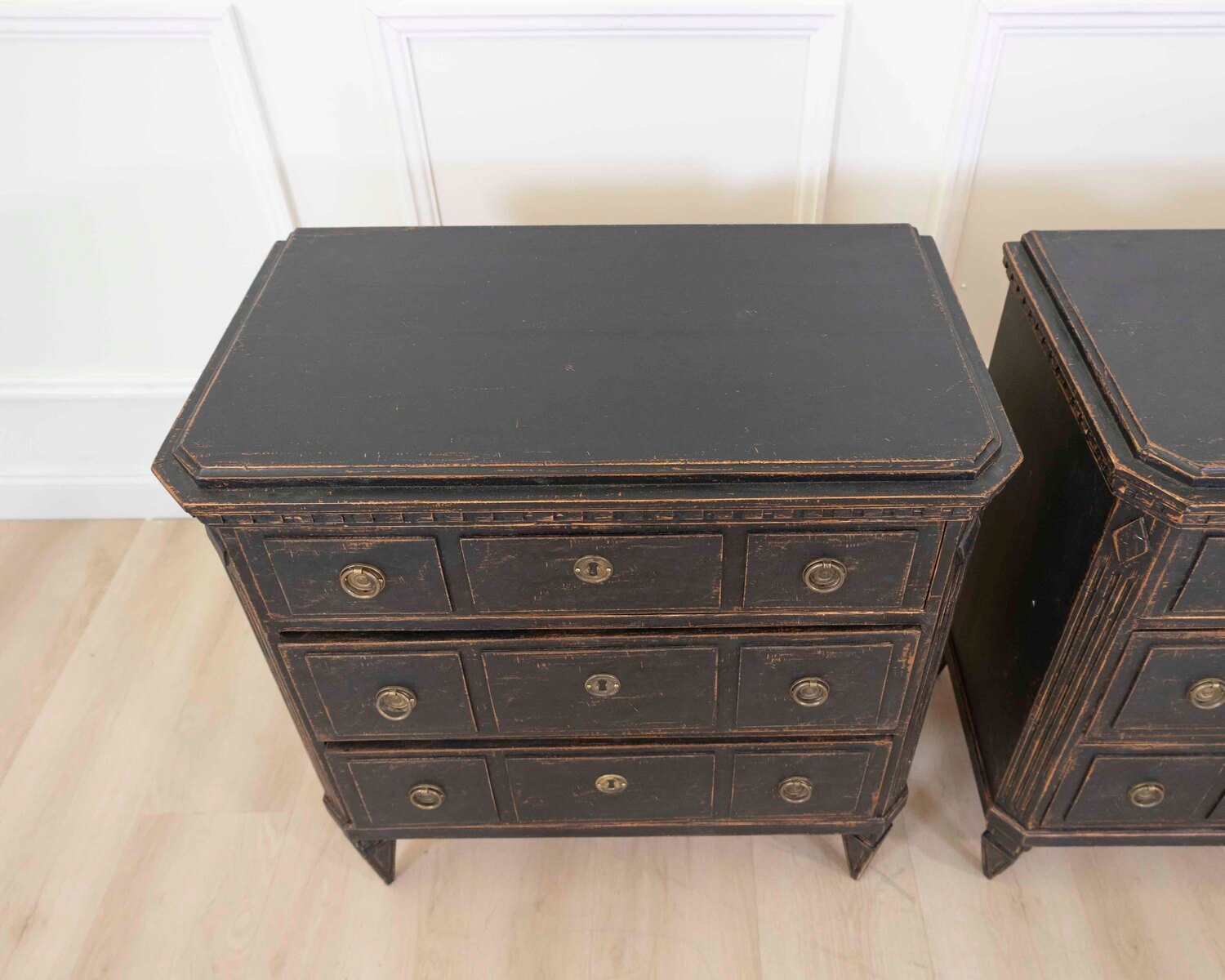 Pair of Danish 20th Century Carved Painted Chests of Drawers - JAA