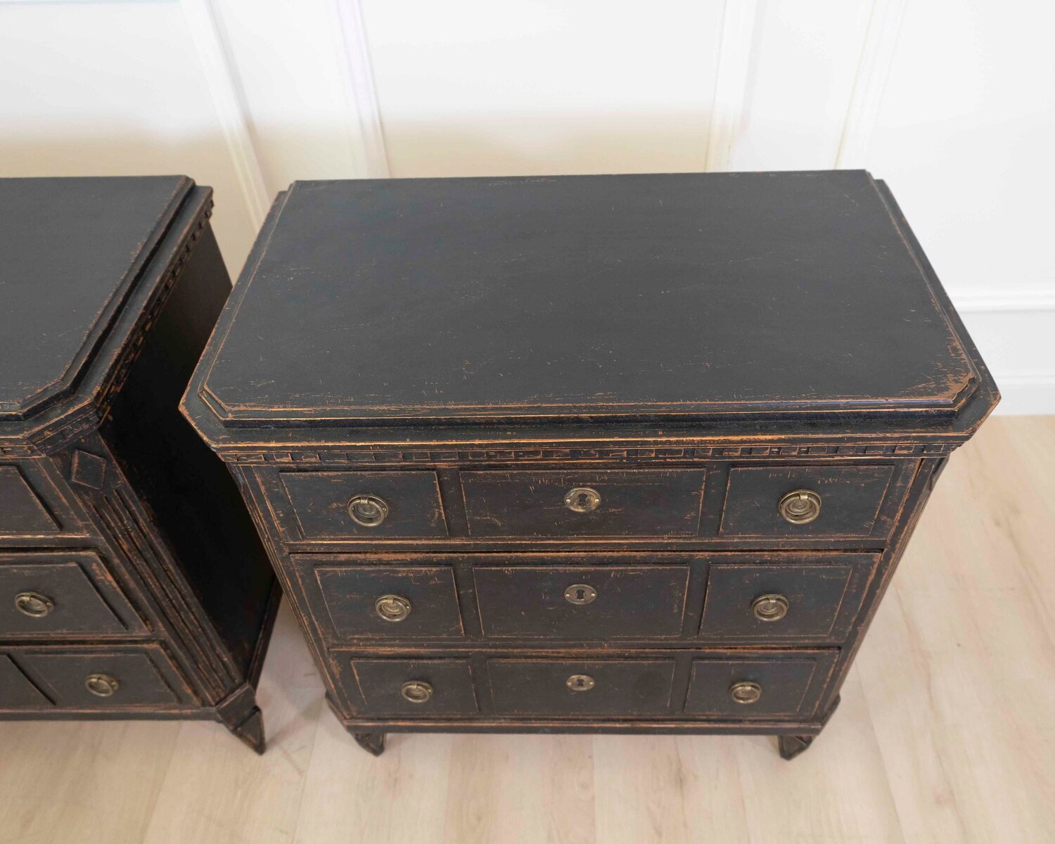 Pair of Danish 20th Century Carved Painted Chests of Drawers - JAA
