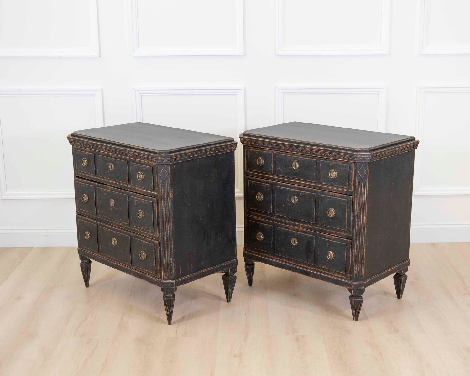 Pair of Danish 20th Century Carved Painted Chests of Drawers - JAA