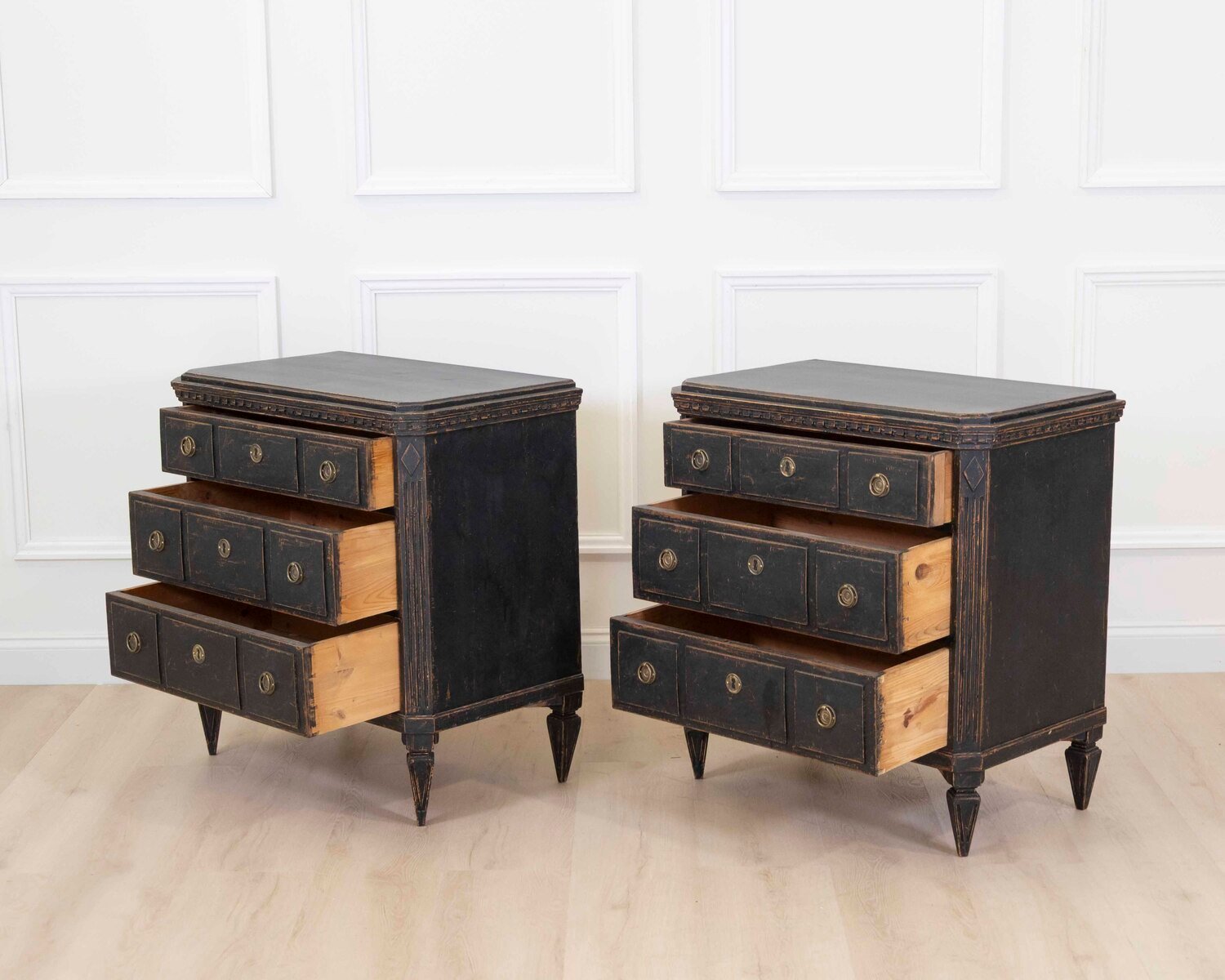 Pair of Danish 20th Century Carved Painted Chests of Drawers - JAA