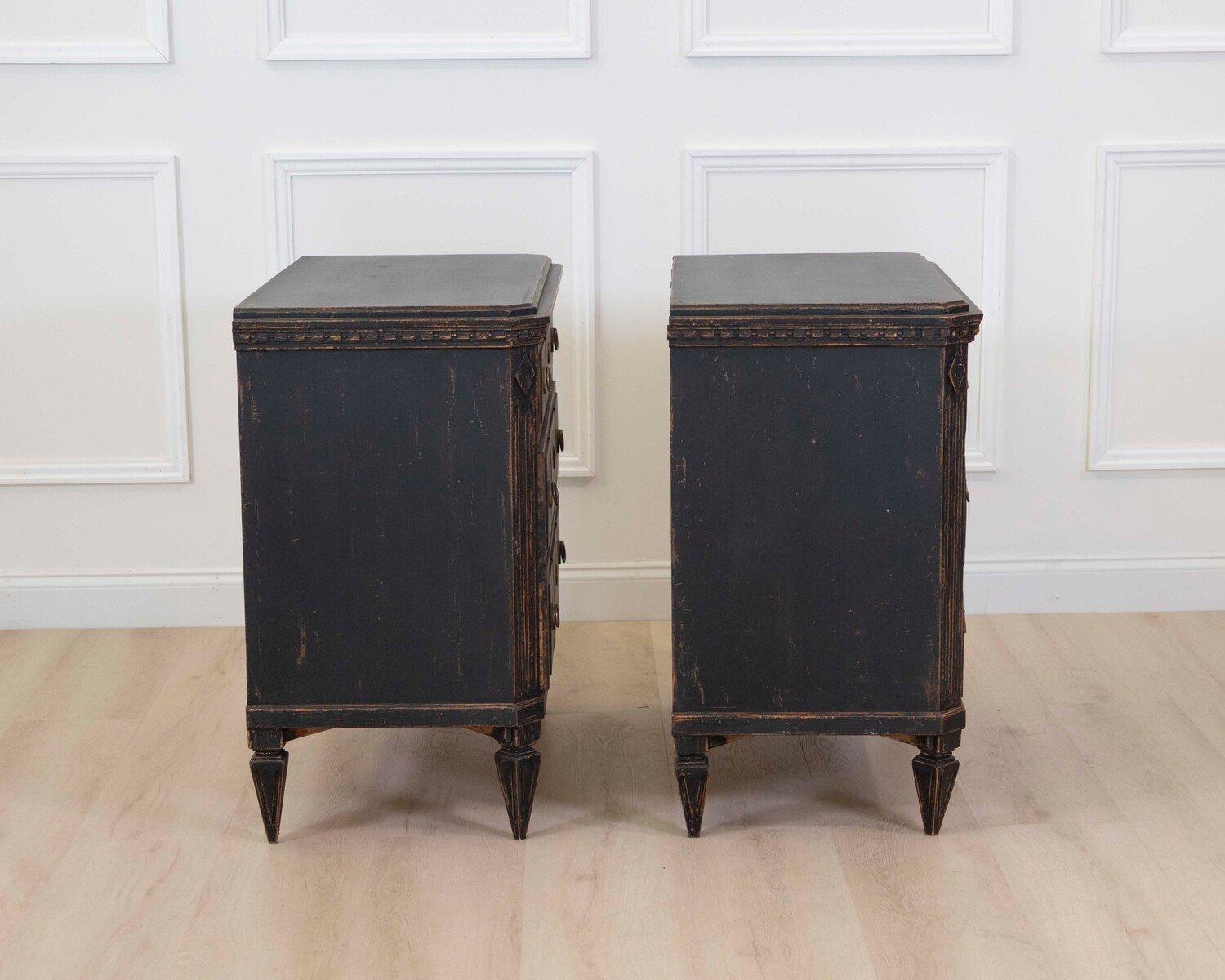 Pair of Danish 20th Century Carved Painted Chests of Drawers - JAA