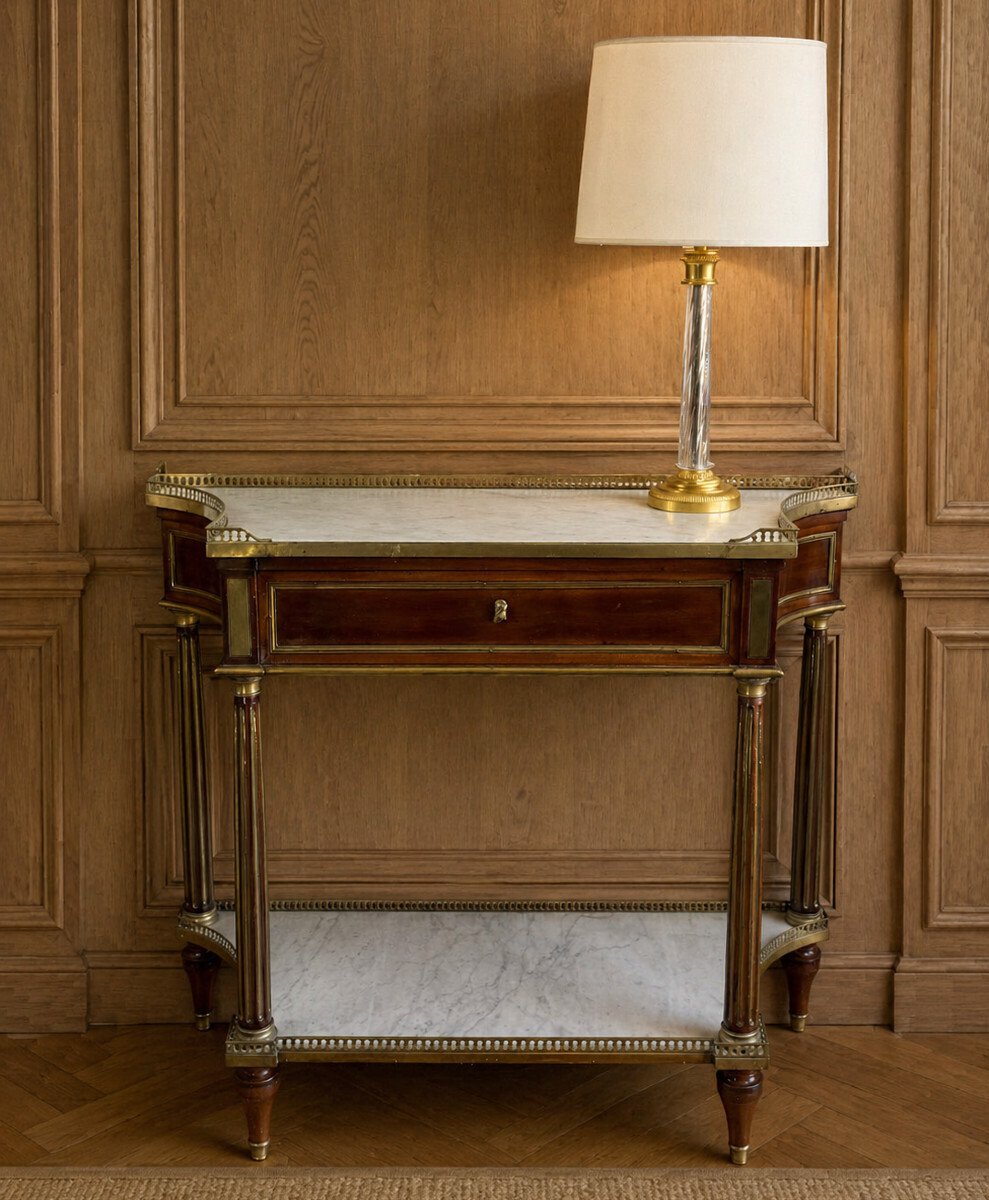 Louis XVI period mahogany console table - White marble - JAA