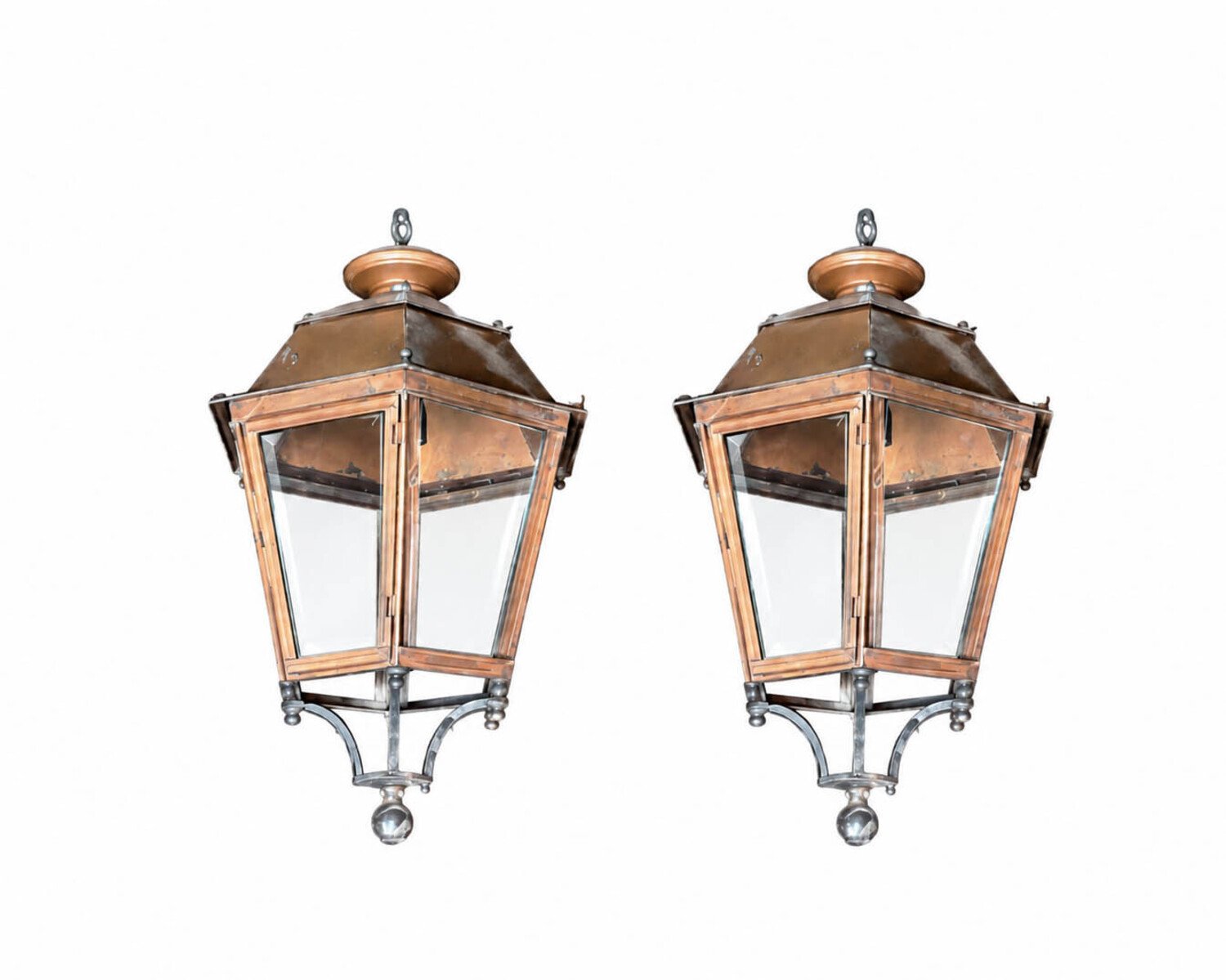 Pair of French Hexagonal Copper Lanterns
