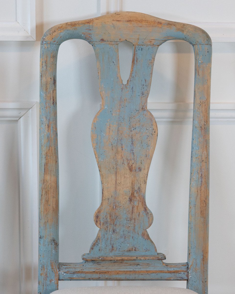 Set of Four Swedish Late Baroque Chairs in Blue Paint, 18th Century - JAA