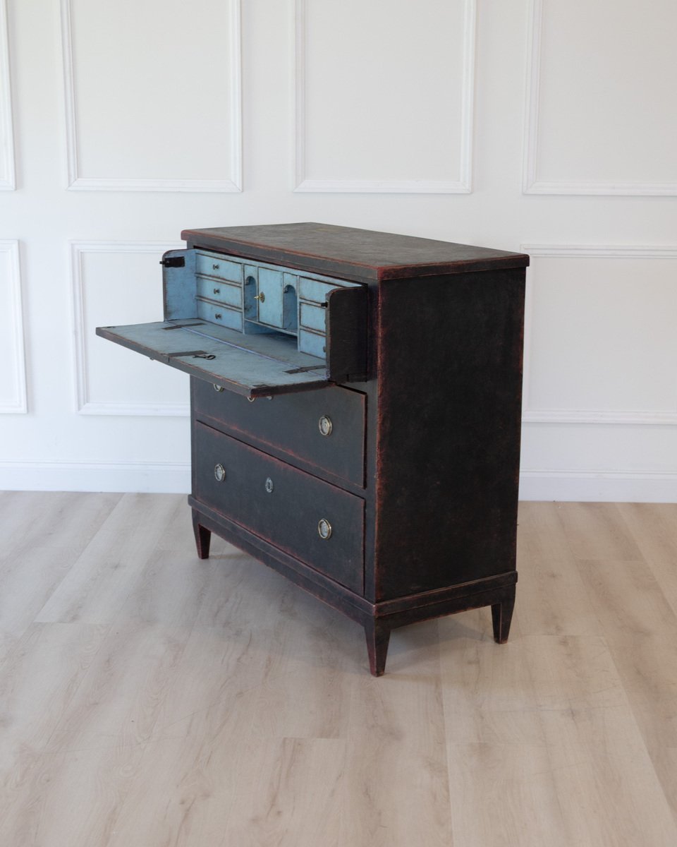 An antique Swedish bureau in black - JAA