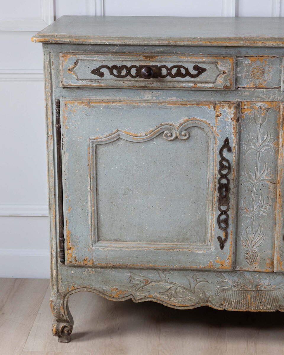 French Provincial Painted Buffet in Blue Grey, circa 1820 - JAA