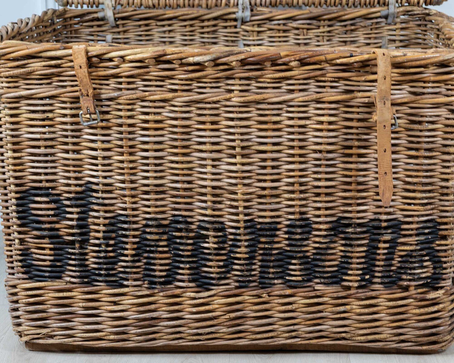 English Wicker Mill Basket with Painted Lettering, circa 1900 - JAA