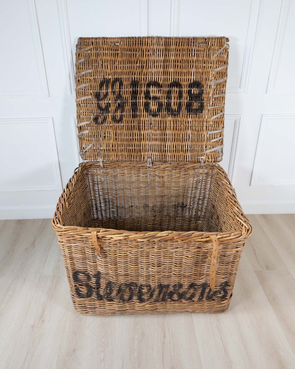 English Wicker Mill Basket with Painted Lettering, circa 1900 - JAA