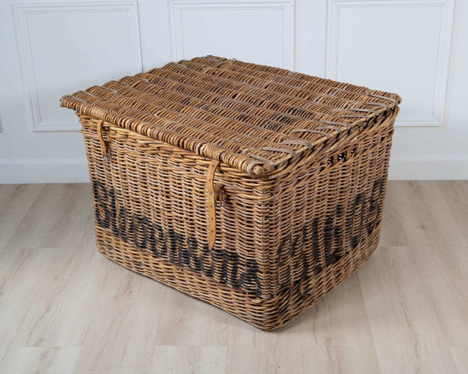 English Wicker Mill Basket with Painted Lettering, circa 1900 - JAA