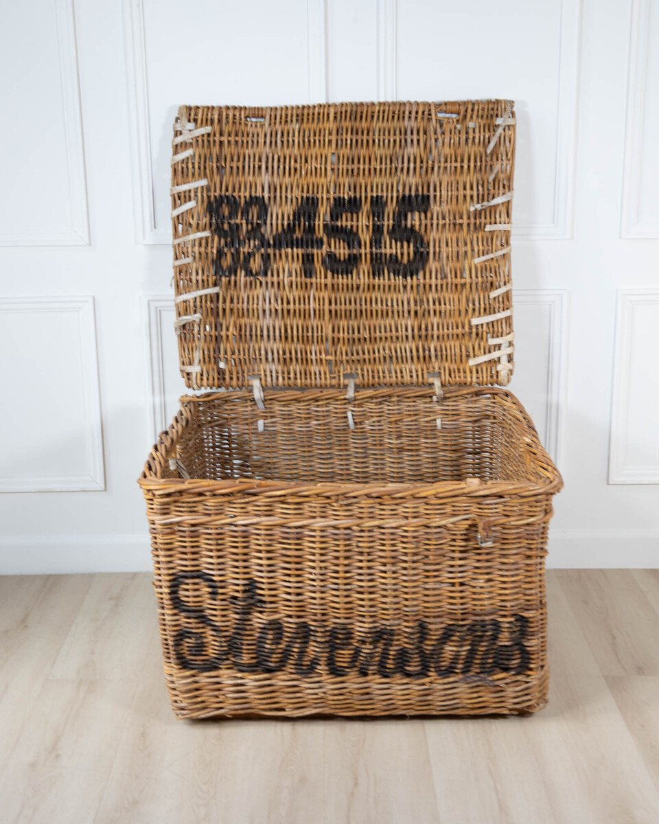 English Wicker Mill Basket with Painted Lettering, circa 1900 - JAA