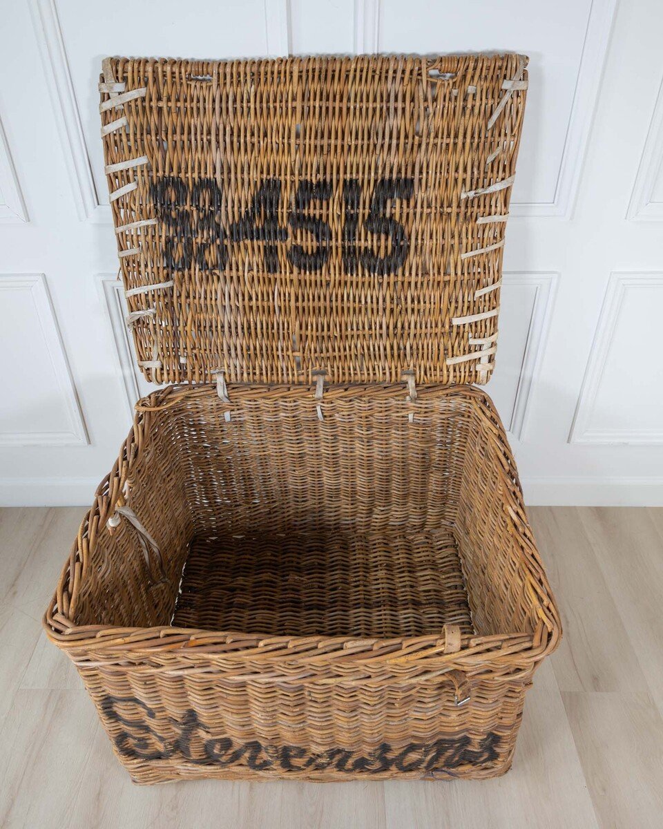English Wicker Mill Basket with Painted Lettering, circa 1900 - JAA