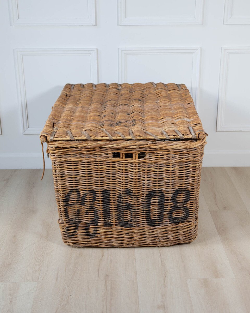 English Wicker Mill Basket with Painted Lettering, circa 1900 - JAA