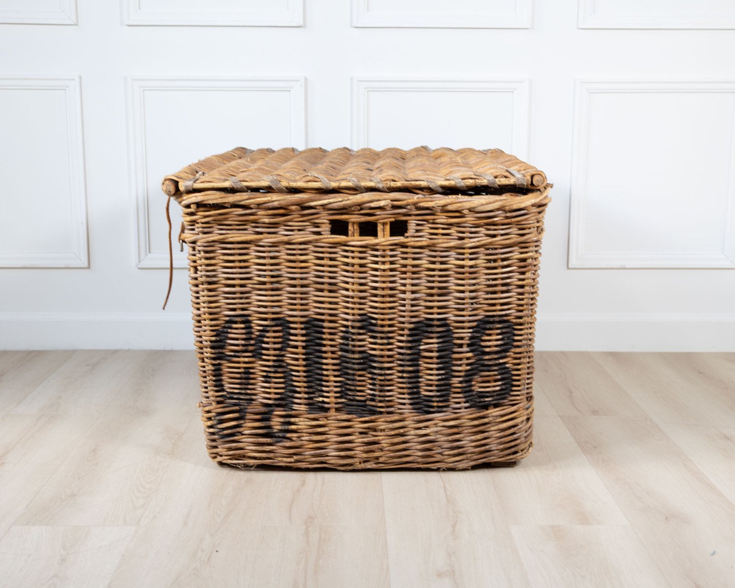 English Wicker Mill Basket with Painted Lettering, circa 1900 - JAA