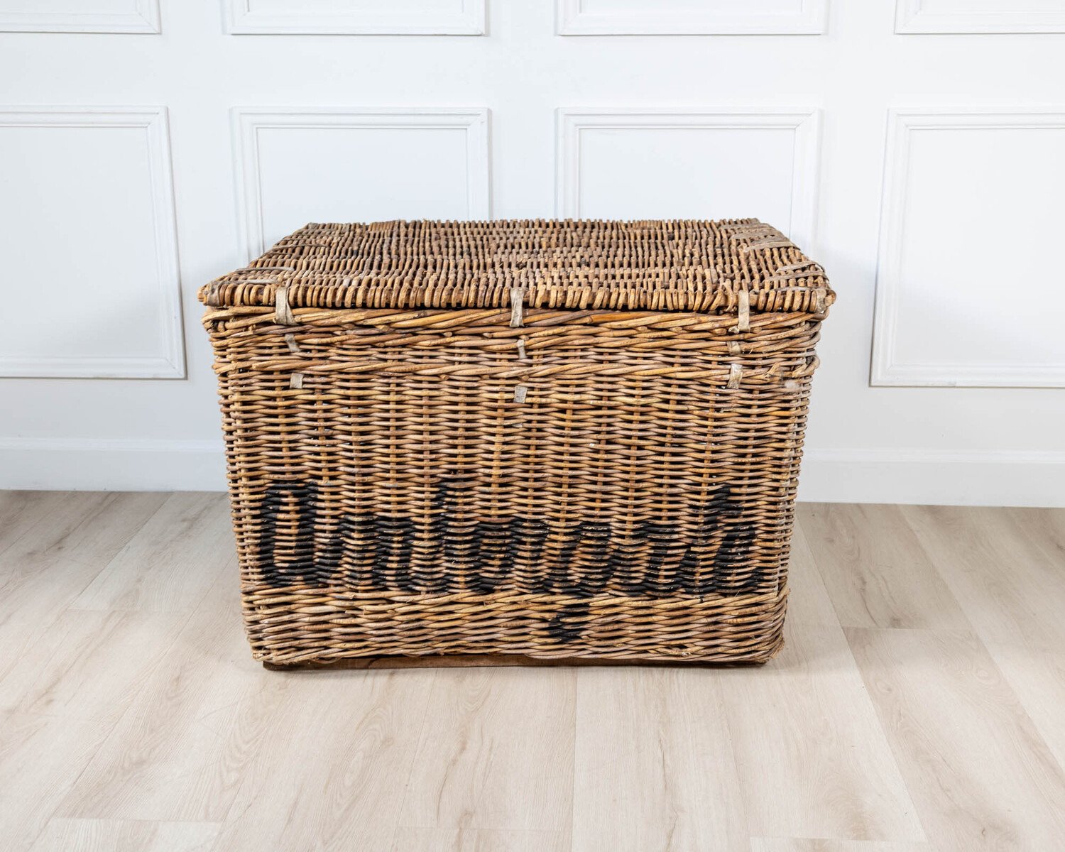 English Wicker Mill Basket with Painted Lettering, circa 1900 - JAA