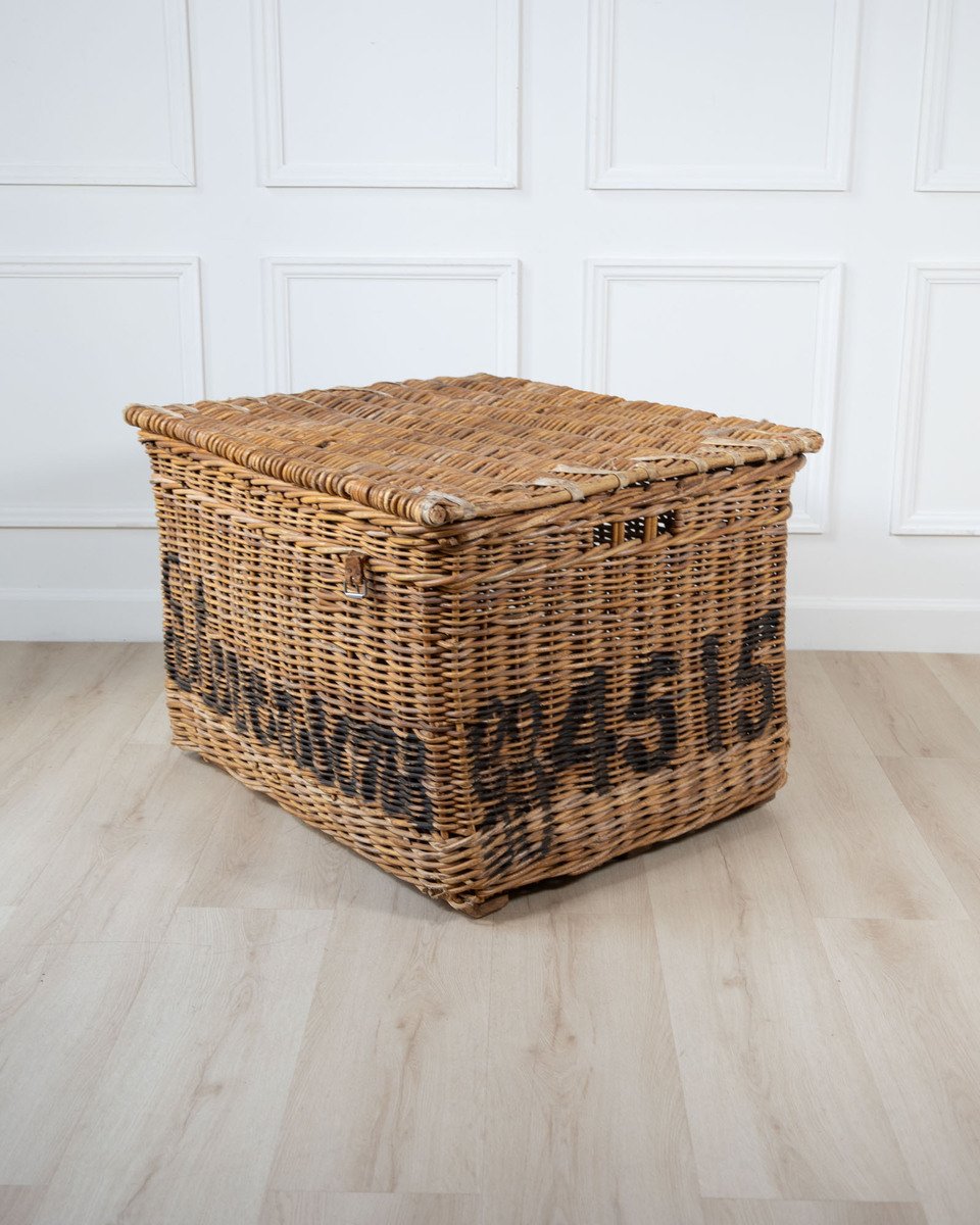 English Wicker Mill Basket with Painted Lettering, circa 1900 - JAA