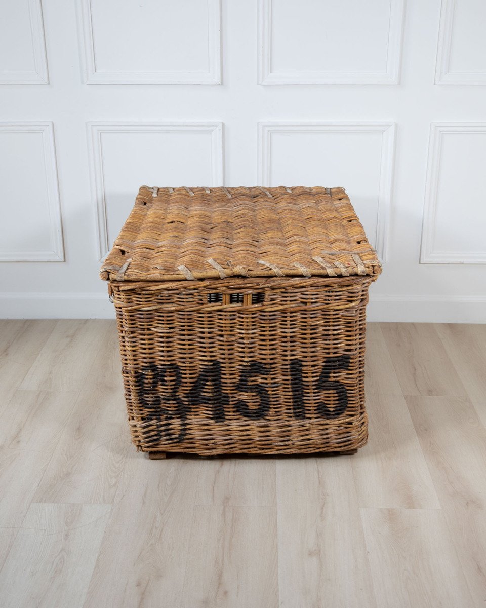English Wicker Mill Basket with Painted Lettering, circa 1900 - JAA