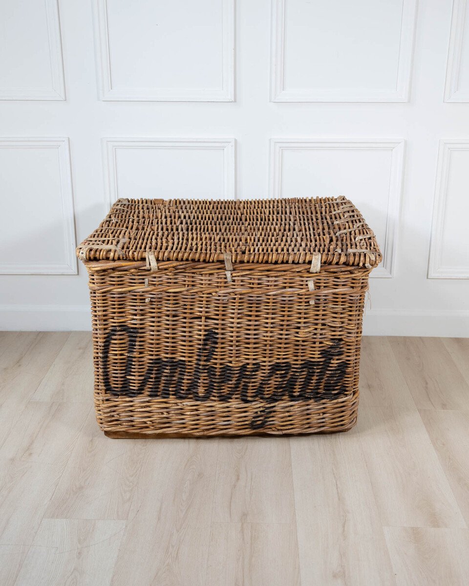 English Wicker Mill Basket with Painted Lettering, circa 1900 - JAA
