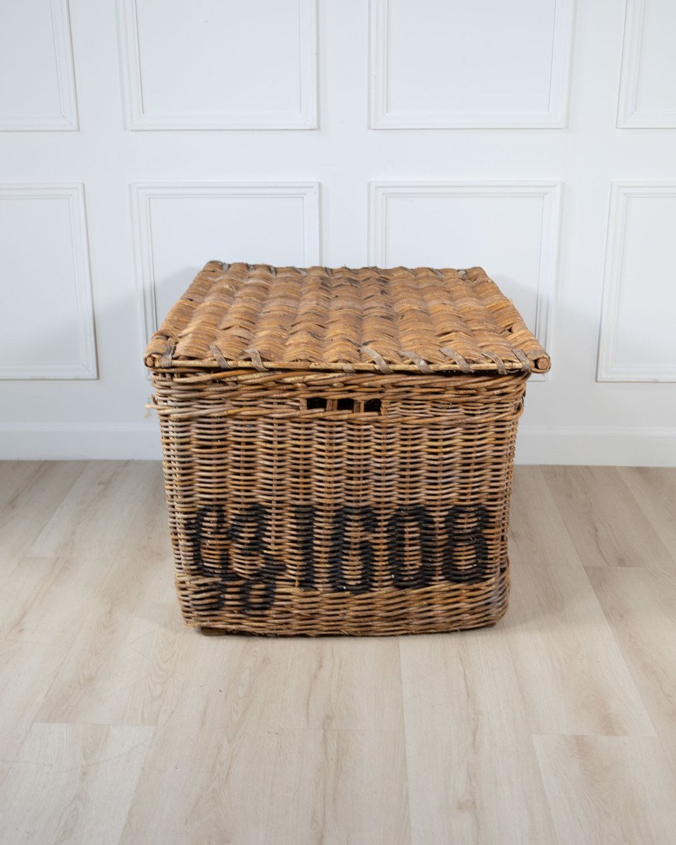 English Wicker Mill Basket with Painted Lettering, circa 1900 - JAA