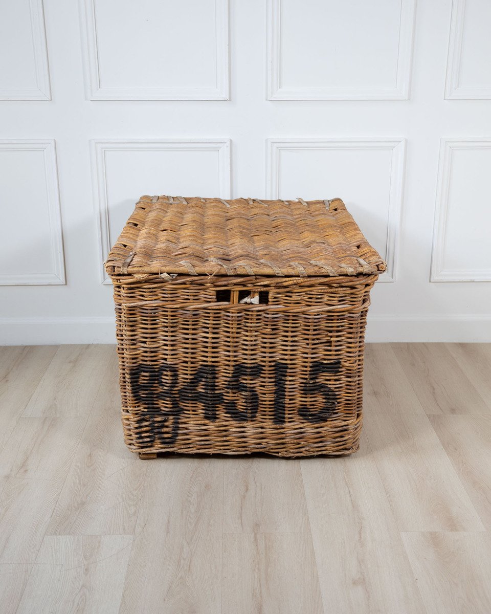 English Wicker Mill Basket with Painted Lettering, circa 1900 - JAA