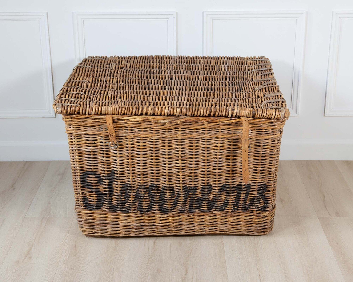 English Wicker Mill Basket with Painted Lettering, circa 1900 - JAA