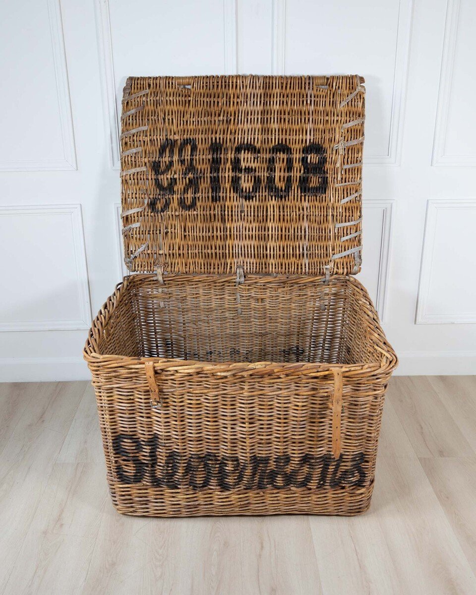English Wicker Mill Basket with Painted Lettering, circa 1900 - JAA
