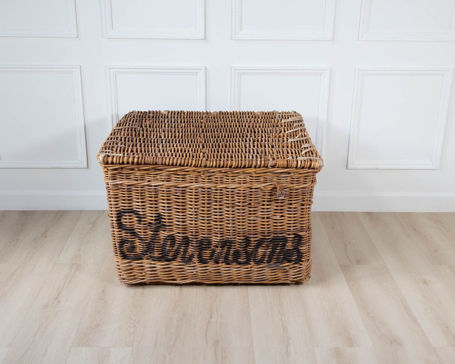 English Wicker Mill Basket with Painted Lettering, circa 1900 - JAA