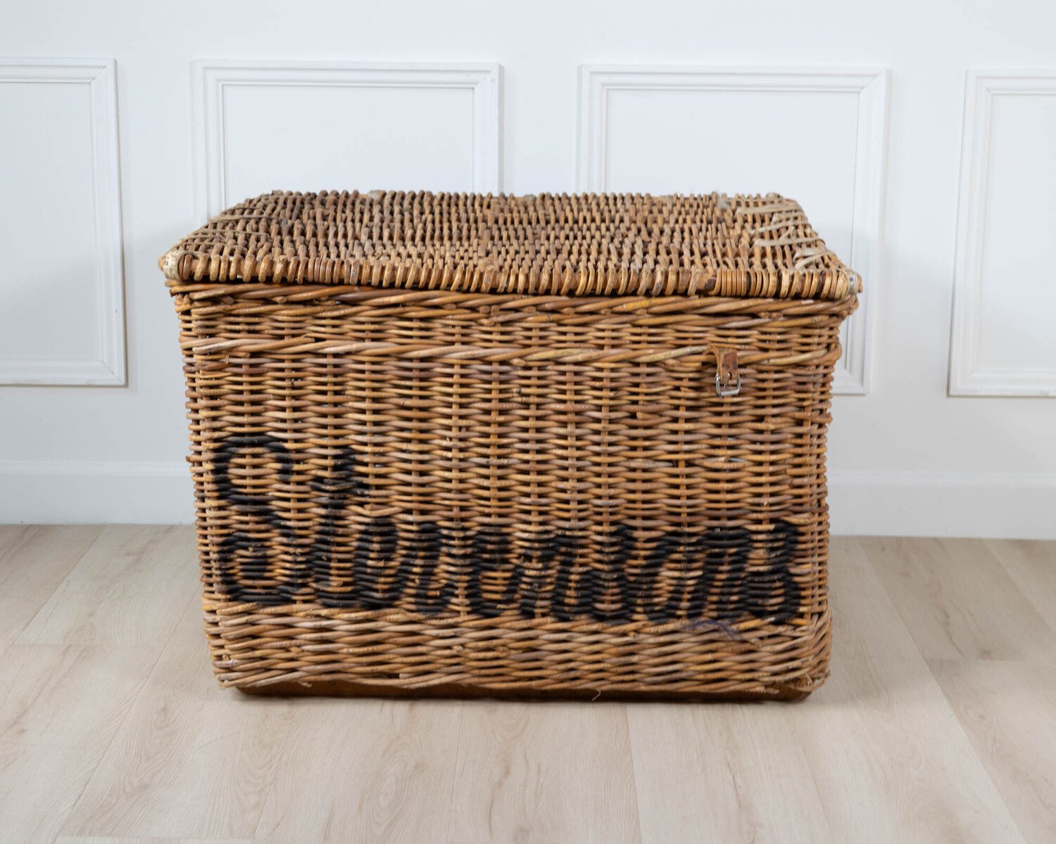 English Wicker Mill Basket with Painted Lettering, circa 1900 - JAA