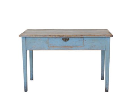An antique Swedish farmhouse table in pale blue