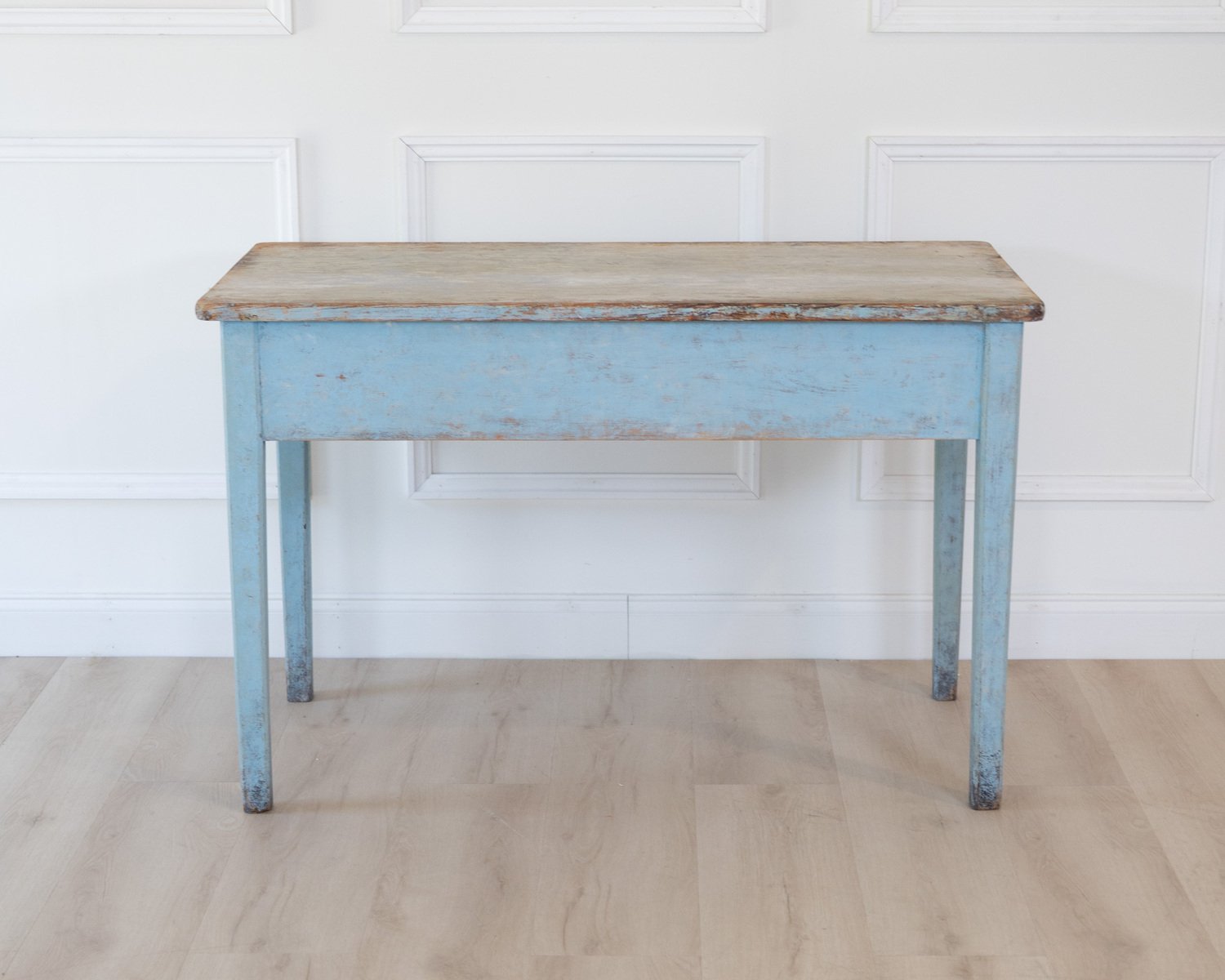 An antique Swedish farmhouse table in pale blue - JAA