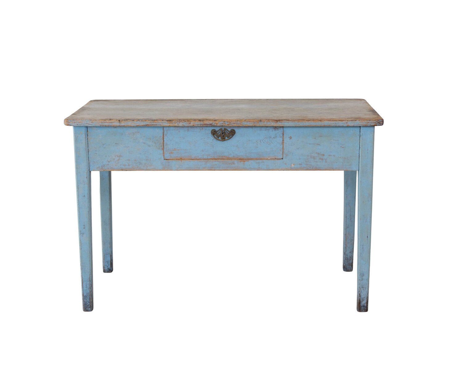 An antique Swedish farmhouse table in pale blue - JAA