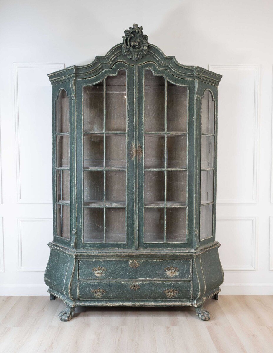 19th century painted oak Dutch vitrine/ display cabinet. 1880. - JAA
