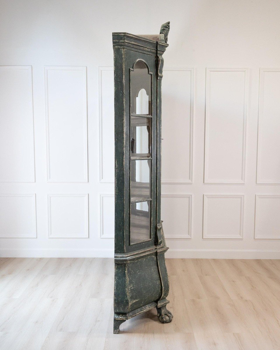 19th century painted oak Dutch vitrine/ display cabinet. 1880. - JAA