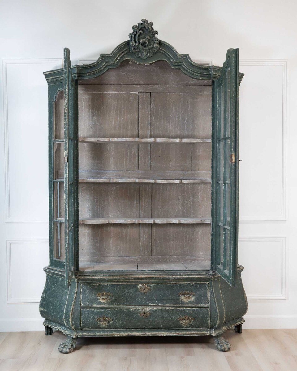 19th century painted oak Dutch vitrine/ display cabinet. 1880. - JAA