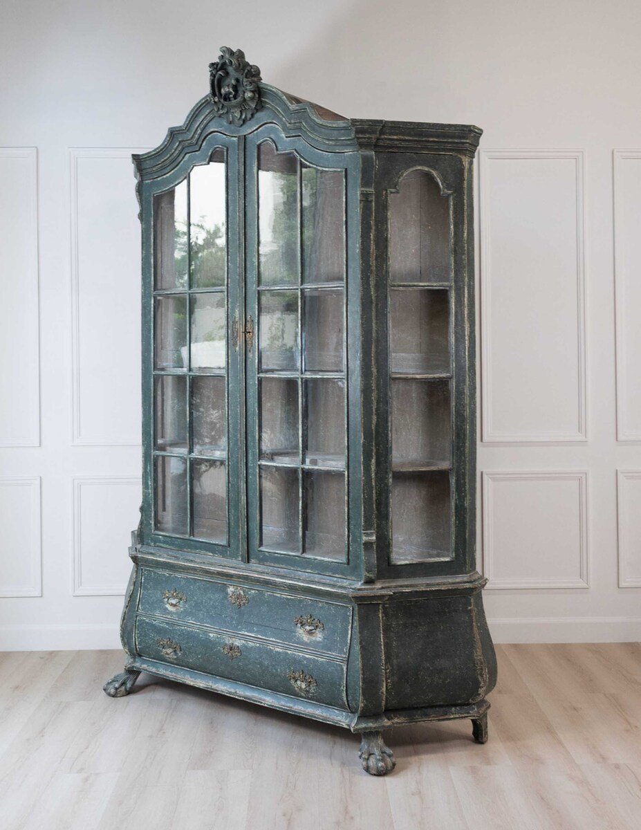 19th century painted oak Dutch vitrine/ display cabinet. 1880. - JAA