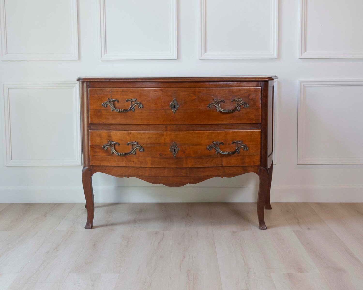 On Hold - Antique Louis XV Style Curved Walnut Commode - JAA