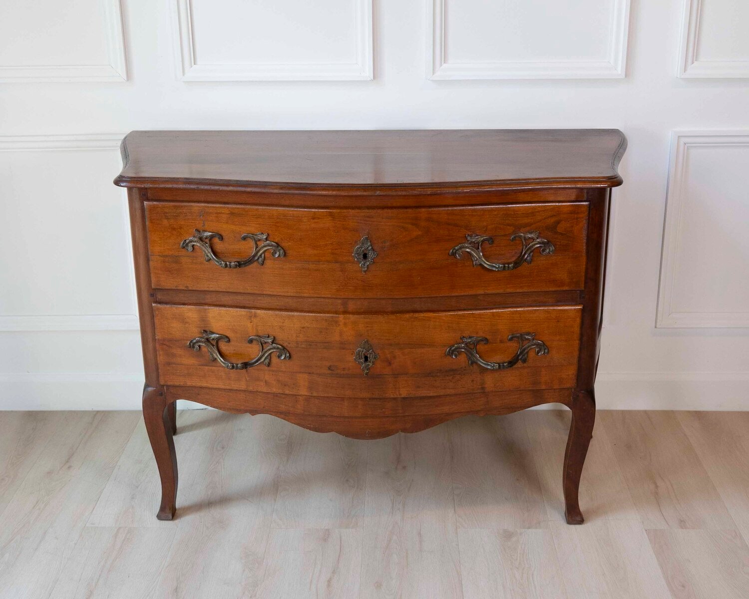 On Hold - Antique Louis XV Style Curved Walnut Commode - JAA