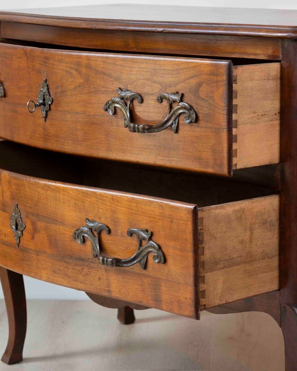 On Hold - Antique Louis XV Style Curved Walnut Commode - JAA