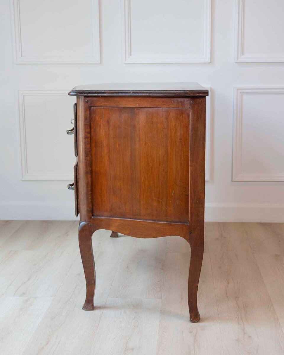 On Hold - Antique Louis XV Style Curved Walnut Commode - JAA