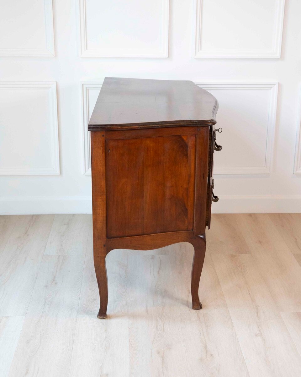 On Hold - Antique Louis XV Style Curved Walnut Commode - JAA