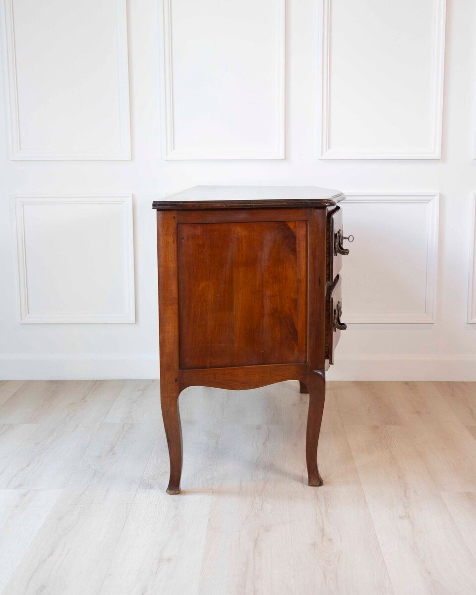 On Hold - Antique Louis XV Style Curved Walnut Commode - JAA