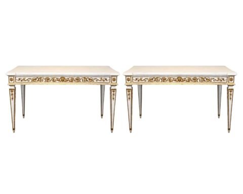 Pair of Italian Neoclassical White Lacquered and Giltwood Consoles