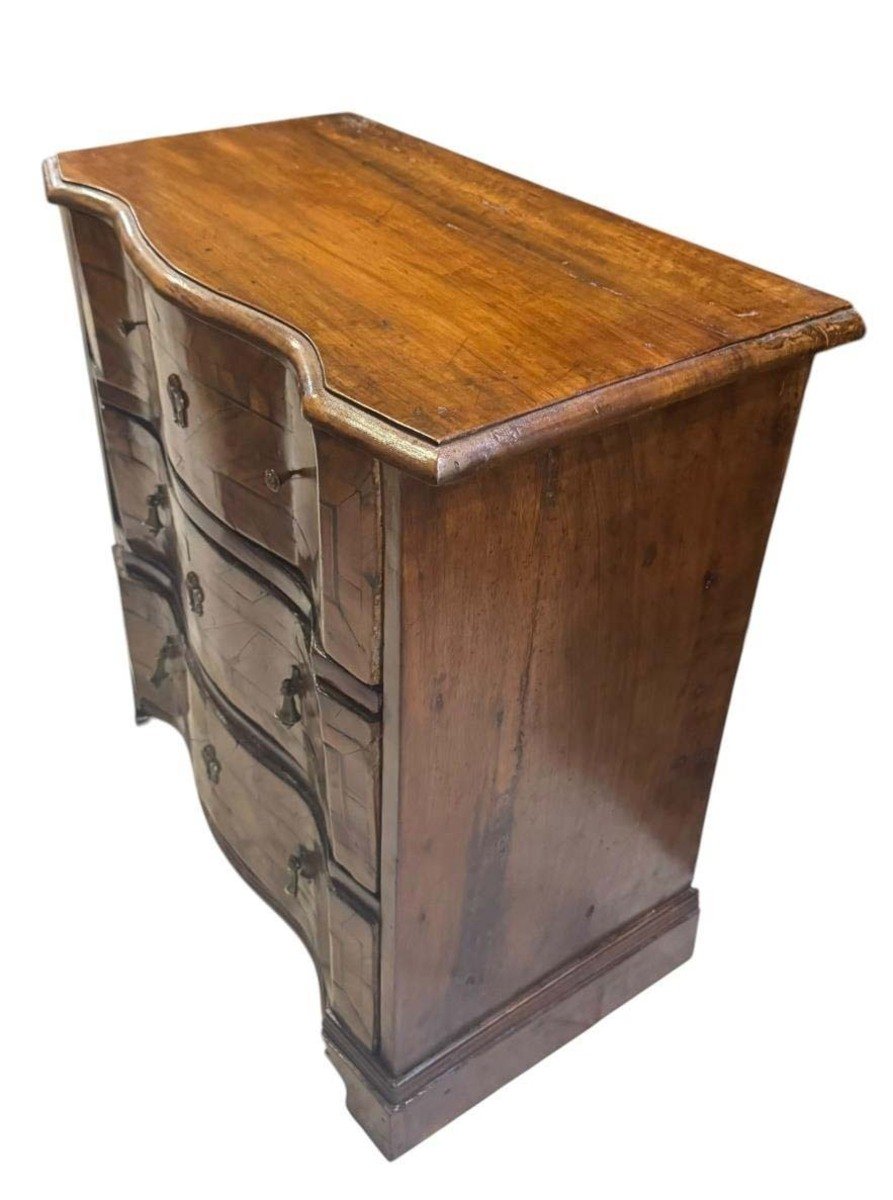 Italian Serpentine Walnut Chest of Drawers with Dark Moldings - JAA