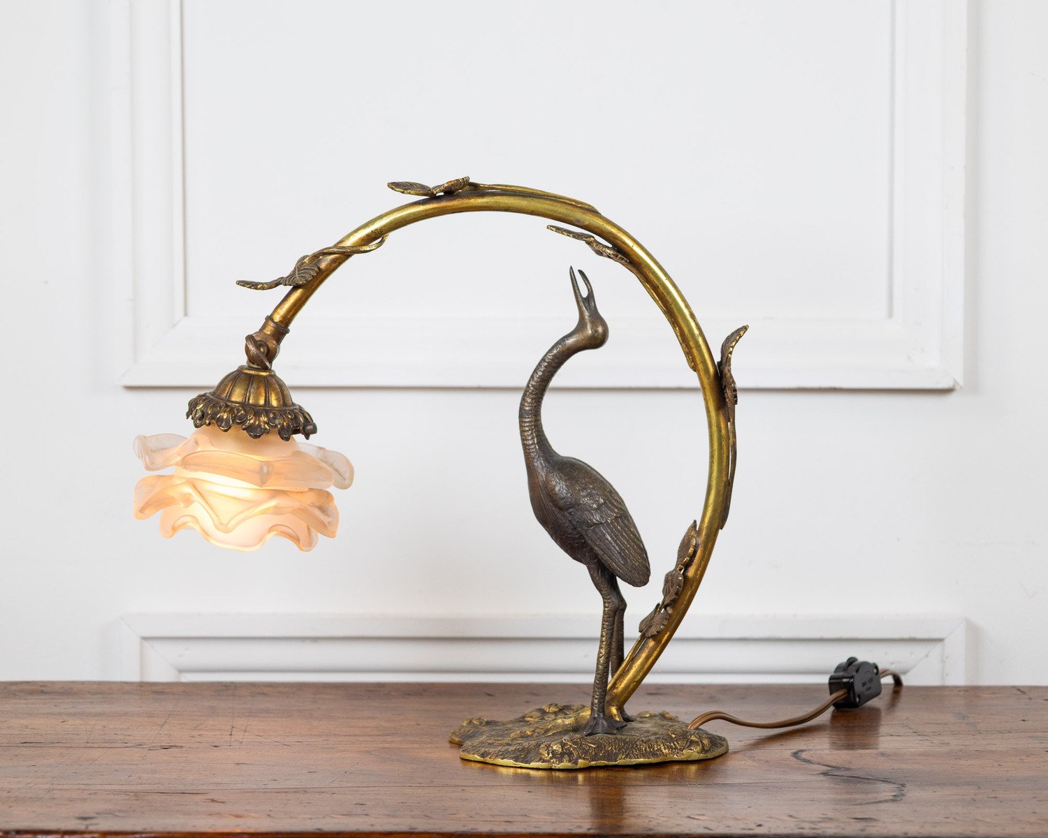 French 20th Century Art Nouveau Bronze Heron Lamp - JAA