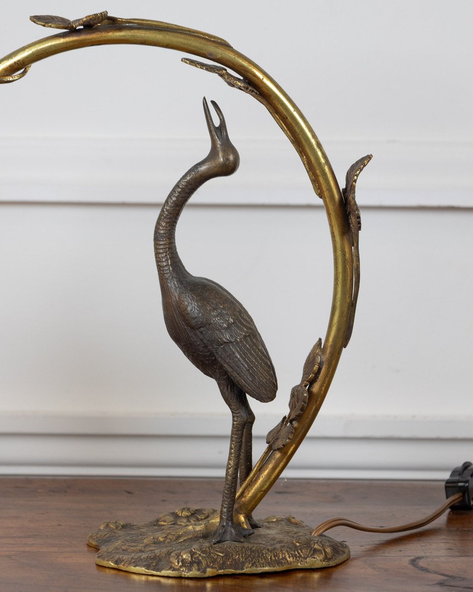 French 20th Century Art Nouveau Bronze Heron Lamp - JAA