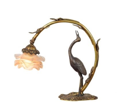 French 20th Century Art Nouveau Bronze Heron Lamp