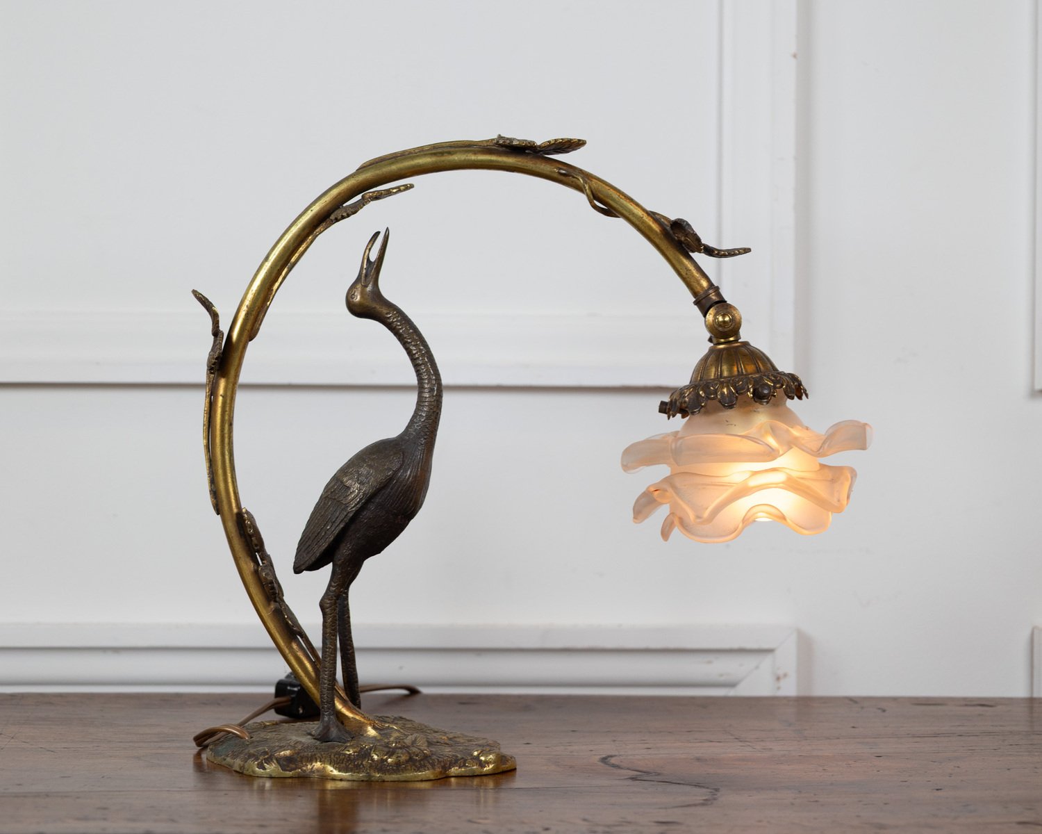 French 20th Century Art Nouveau Bronze Heron Lamp - JAA