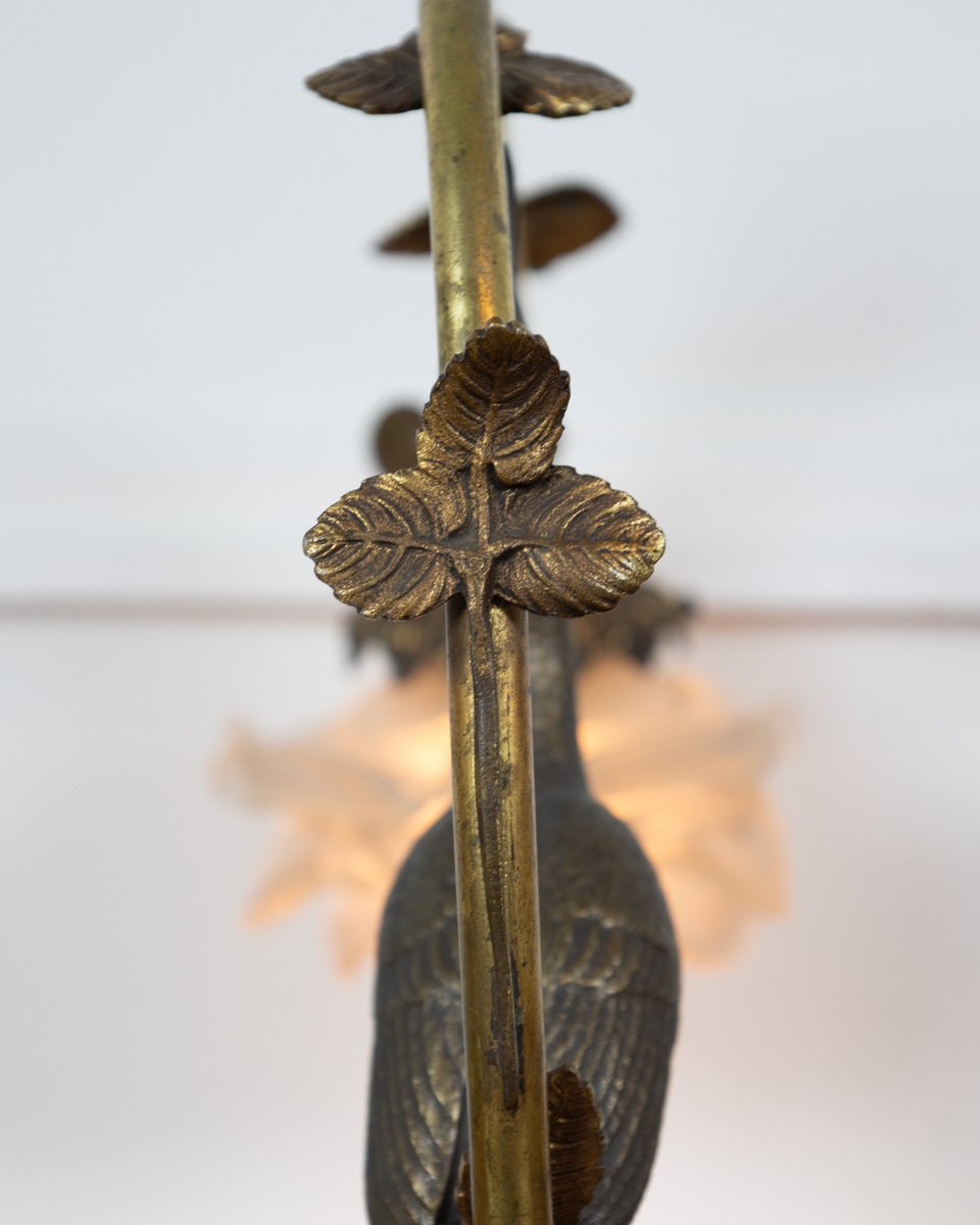 French 20th Century Art Nouveau Bronze Heron Lamp - JAA