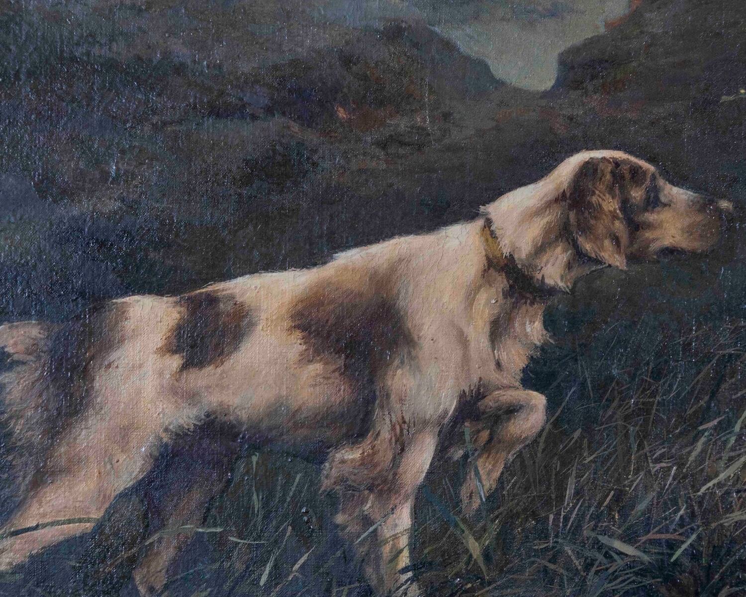 Oil on canvas – Pointing Dog in a Landscape – French School, 19th century. - JAA