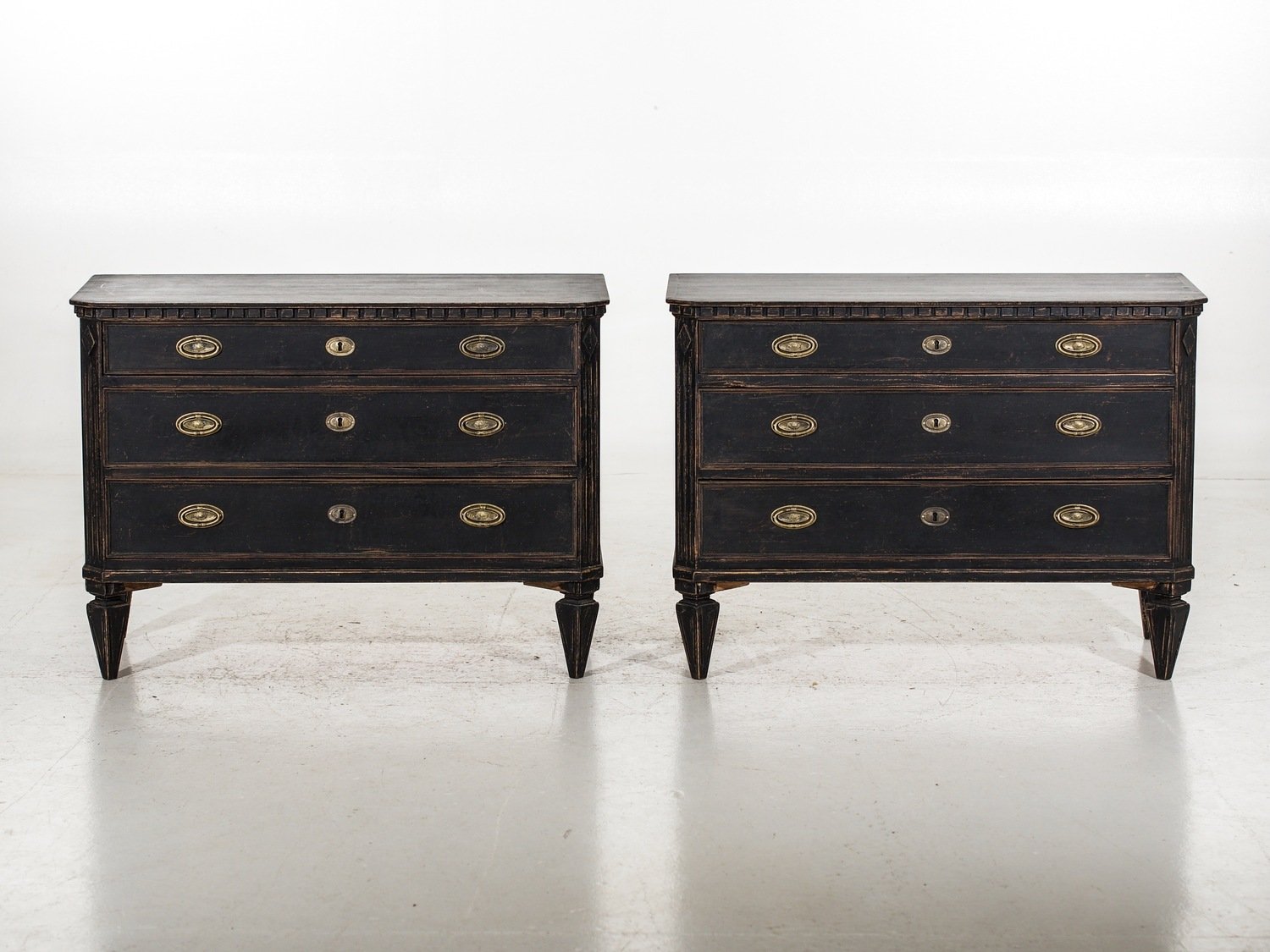 Pair of wide Scandinavian black chests of drawers, circa 100 years old. - JAA